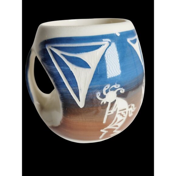 Kokopelli Mug Native American Stoneware Coffee Tea Blue Brown Southwestern - Picture 3 of 9